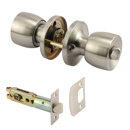Prime-Line Privacy Knob, Fits 2-3/8 in. and 2-3/4 in. Backset, Tulip, Satin (1 Set) MP65038